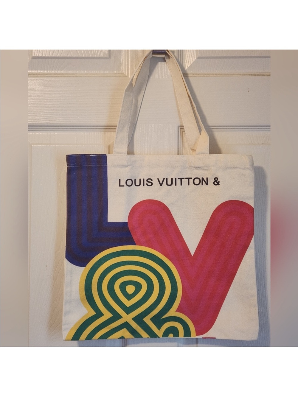 Louis Vuitton White Canvas Tote with LV Graphics - Picture 2 of 7